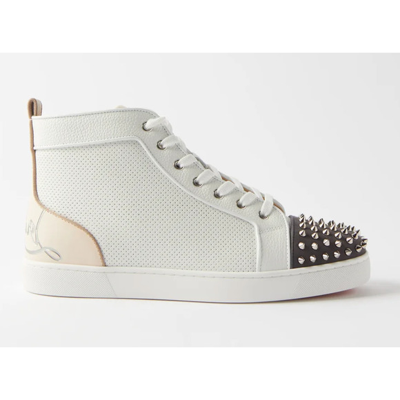 Christian Louboutin Fun Lou Spikes Flat White Perforated High Top Sneaker 44 11